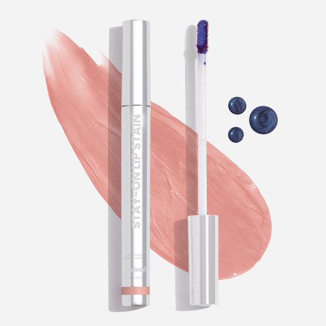 Stained Stay-On Lip Stain with applicator and adore color swipe on white background