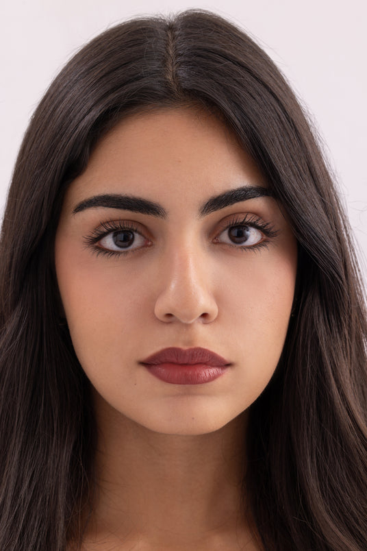 Model wearing Stay-On Lip Stain in close-up view